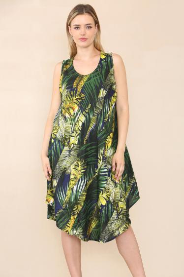 Wholesaler SK MODE - Tropical forest collar dress arborescence feather foliage ref 7020