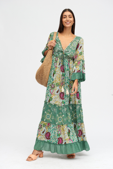 Grossiste SK MODE - Robe colorée, robe d'inspiration bohoméenne, robe à imprimé floral ansk527
