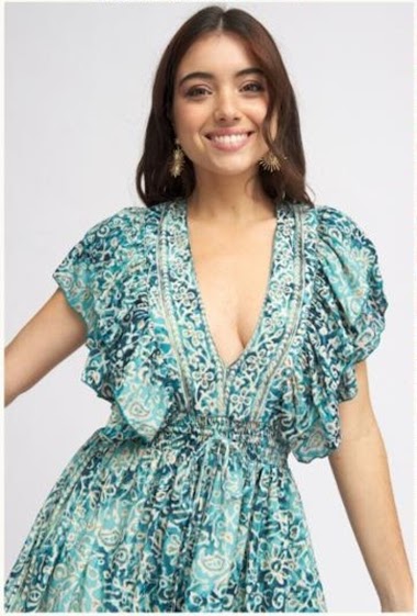 Wholesaler SK MODE - Robe short floral printed dress with revealing v-neckline