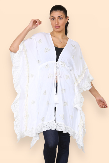 Wholesaler SK MODE - Short open dress with drawstring, 3/4 sleeves, women, summer 2024 (ref SK2259)