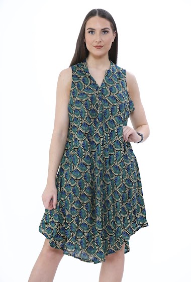 Wholesaler SK MODE - A-line flared shape dress, ban collar dress,