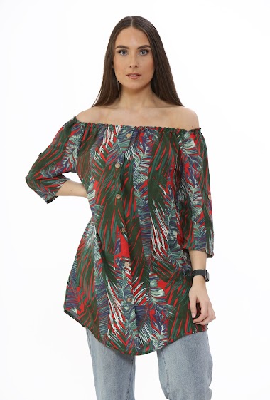 Wholesaler SK MODE - Short shirt style dress, fresh nature inspired print dress,