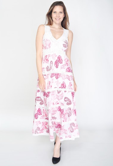 Wholesaler SK MODE - Long sleeveless summer dress with ruffle with pattern 19-464B