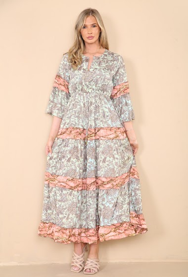 Großhändler SK MODE - Kleid; boho-chic inspiriertes, elegantes kleid mit japanischem blumendruck