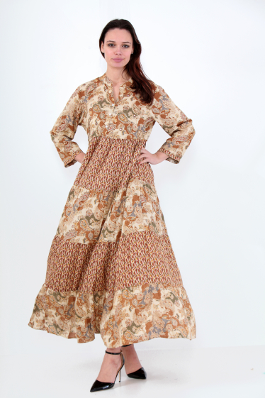 Wholesaler SK MODE - organic light brown dress designed with long horizontal lines, SK5125