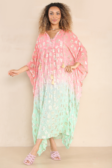 Wholesaler SK MODE - Dress Summer 2023 long-sleeved dress two tones with a gold print, reference 2552SK