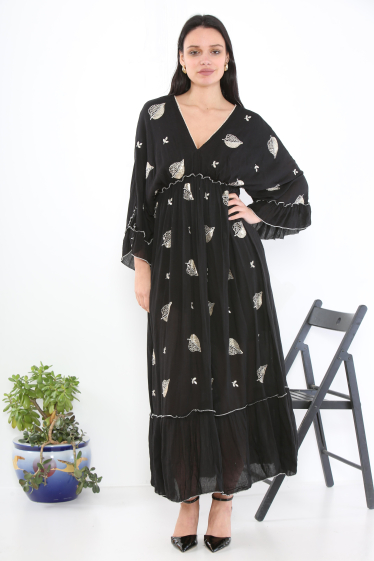Wholesaler SK MODE - Exclusive Dress Long female dress with V neck, bow at the back, leaf pattern SK2249