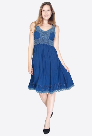 Wholesaler SK MODE - Short Women's Dress Denim Jeans Style Embroidery Cotton Summer 2022 Blue Gioia 3404