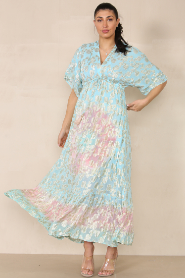 Wholesaler SK MODE - Women's long V-neck dress with drawstring, 3/4 sleeves, summer 2024 (ref 2111)