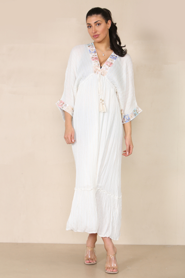 Wholesaler SK MODE - Women's long V-neck dress with drawstring, 3/4 sleeves, summer 2024 (ref 2162)