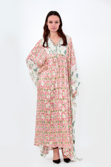 Wholesaler SK MODE - Two-tone gold printed dress for summer 2024, with a drawstring at SK4044.