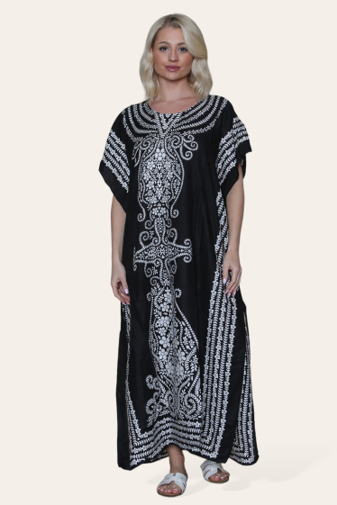 Großhändler SK MODE - Langes Kleid mit Blumendruck in der Farbe V (Kaftan). Ethnisches Kleid (SKC1553).