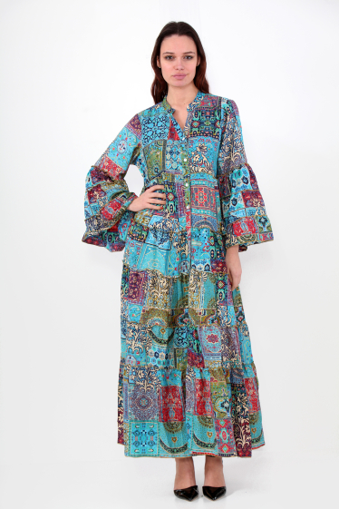 Wholesaler SK MODE - Retro design long dress with gold touch with sleeves SK23204