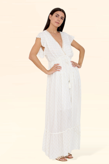 Wholesaler SK MODE - Long Dress with Sleeveless V-neck Wrap in SUBTILE GOLD edition Ref-SK9133