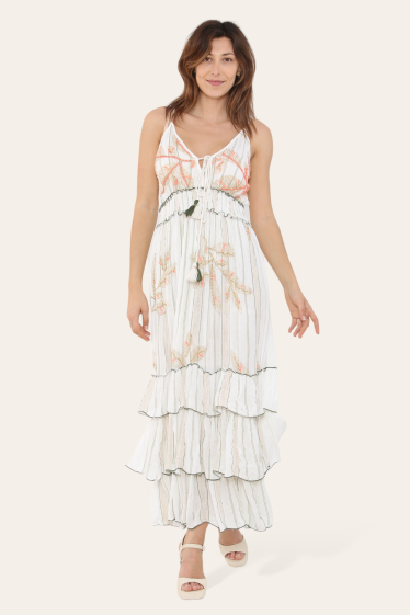 Wholesaler SK MODE - Long dress with straight straps and a discontinuous pattern, ref SK6163.