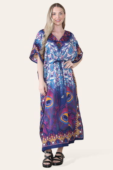 Grossiste SK MODE - Robe longue (Caftan) à motif de plumes de paon pour femmes REF-SK1065L
