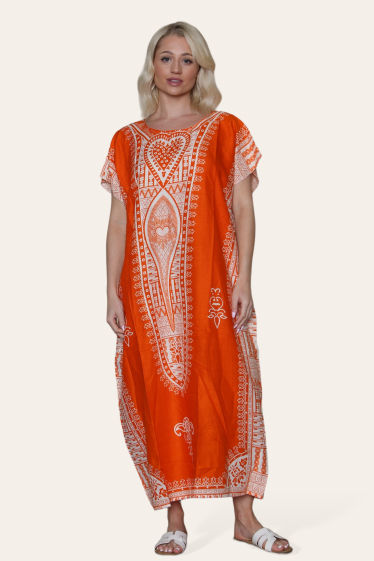 Wholesaler SK MODE - Long Ethnic Printed Kaftan Dress V-Neck Casual ref C-SK1501