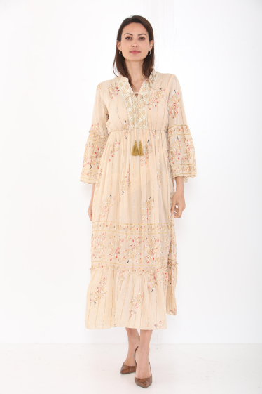 Wholesaler SK MODE - Long Dress, Lace, Long Sleeves, Floral Lines Print SK9568