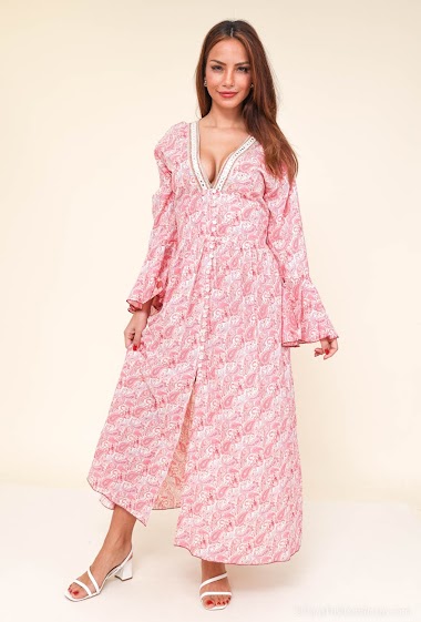 Wholesaler SK MODE - Women’s long flared dress Bloom and shine dress in 100% silk flowy fabric