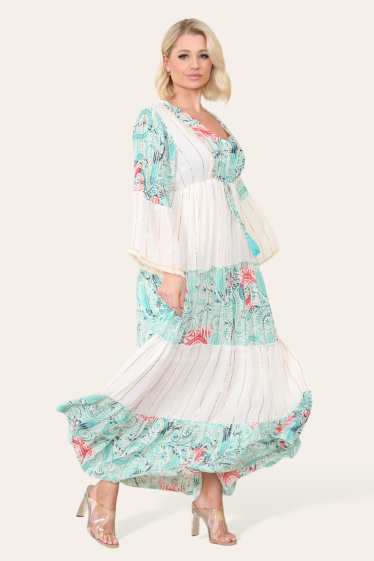 Mayorista SK MODE - Vestido largo de mujer con temática floral tropical, manga larga y color .9531).