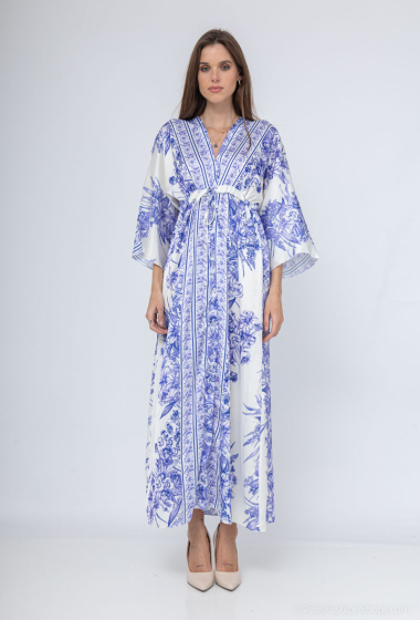 Wholesaler SK MODE - Long dress, V pattern, adjustable drawstring, button theme -SK23593