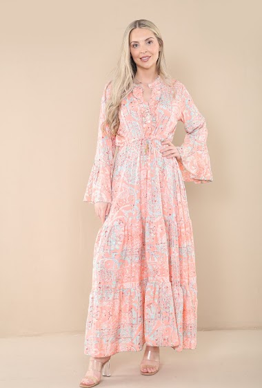 Wholesaler SK MODE - Women's long Dress with close neck button pattern and its has two adjustable drawstring.