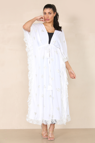Wholesaler SK MODE - Long open style dress with drawstring for women, 3/4 sleeves, summer 2024 (ref SK2240)