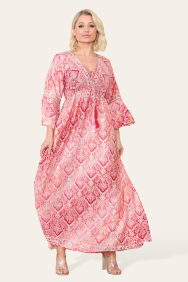 Großhändler SK MODE - Tropisches langes Kleid für Damen, elegantes zweifarbiges Verbunddesign SK7023