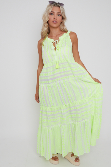 Wholesaler SK MODE - Long Urban Boho sleeveless dress with neon arrow pattern, ref (25046SK)