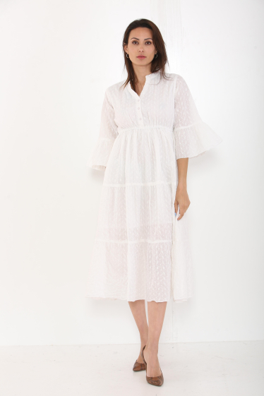 Wholesaler SK MODE - Long cotton dress, decorated with embroidered lace. buttoned, long sleeves, SK1618