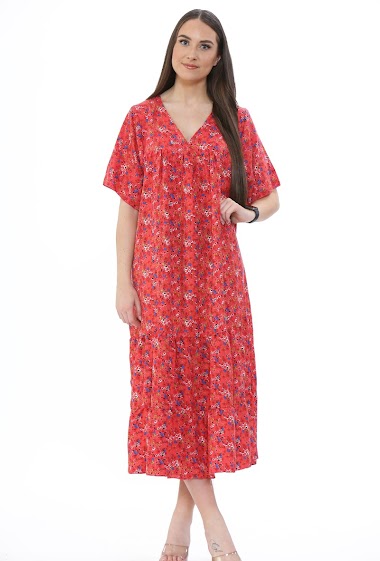 Wholesaler SK MODE - Super comfy maxi dress, floral print maxi dress, short cap sleeve maxi dress