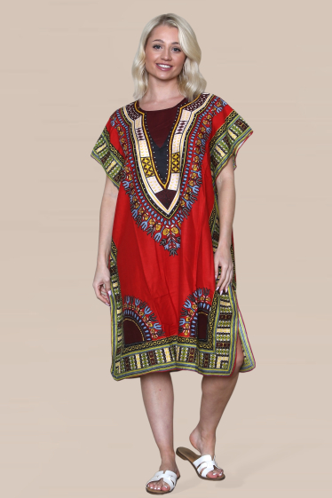 Großhändler SK MODE - Mittellanges Kaftan-Kleid, afrikanischer Aufdruck, Ethno-Casual-Stil-Ref-SKC-1554