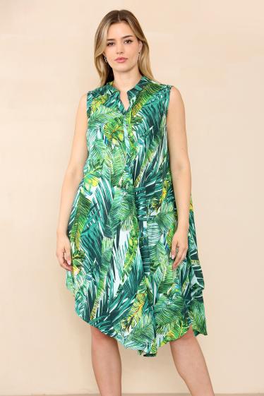 Wholesaler SK MODE - Midi dress rainforest with sleeveless collar and buttons, reference 7021SK