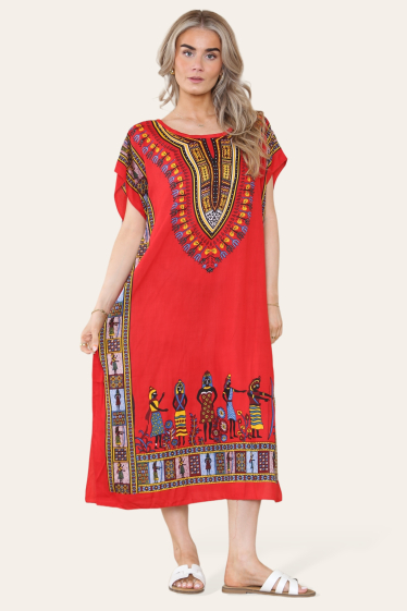 Grossiste SK MODE - Robe Mid Length African Style Ethnic Print Midi Dress Ref-SK7002