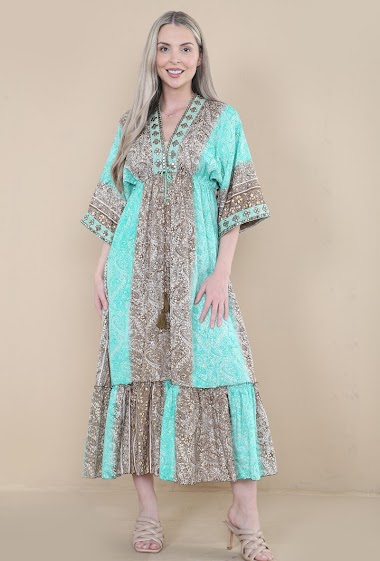 Wholesaler SK MODE - Robeclassic 20s-inspired paisley floral orientalist dress with traditional hand embroidered
