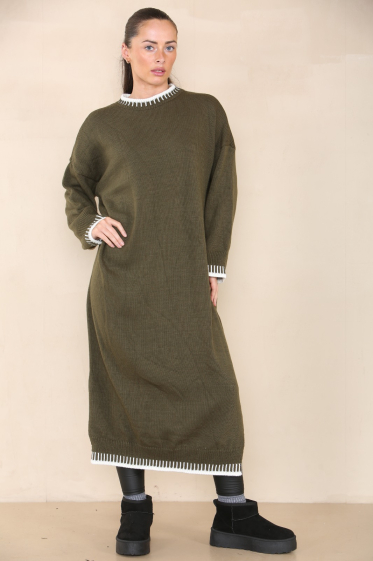 Wholesaler SK MODE - Long sweater dress for winter with trendy stitch embroidery (ref. 23511SK)