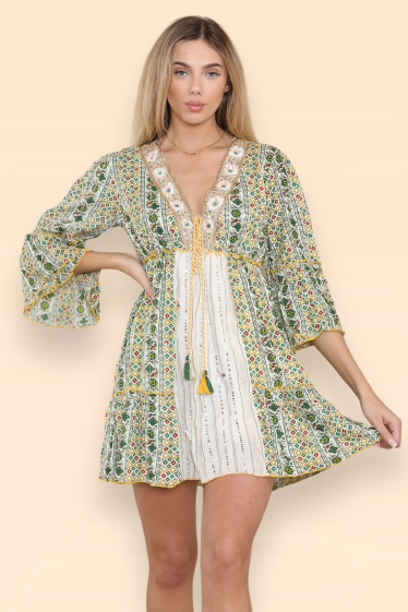 Wholesaler SK MODE - Short dresses with floral pattern Floral symmetry, with collar (Ref-SK1630).