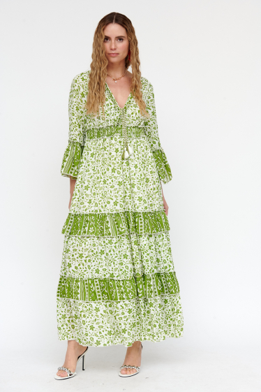 Wholesaler SK MODE - Long dresses for women, drawstring waist design and deep V-neck style. Ref SKAN1533