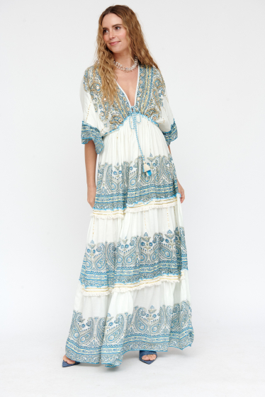 Wholesaler SK MODE - Long dresses for women, drawstring waist design and deep V-neck style. Ref SKAN1524