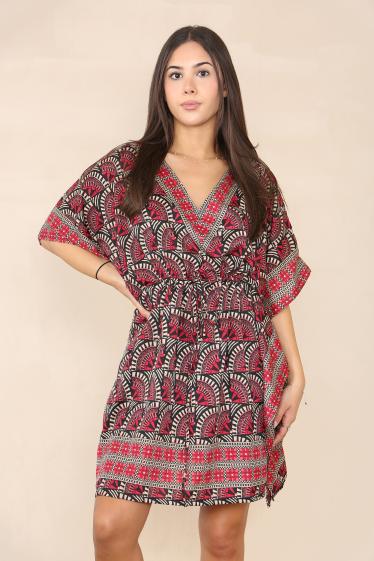 Wholesaler SK MODE - SK1062-S is mosaic short kaftan dress with oriental exotic V-neck border