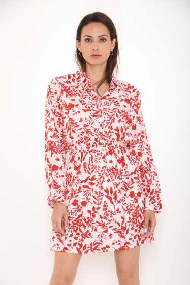 Wholesaler SK MODE - Long Sleeve Mao Button Collar Tunic with a floral pattern. SK6034