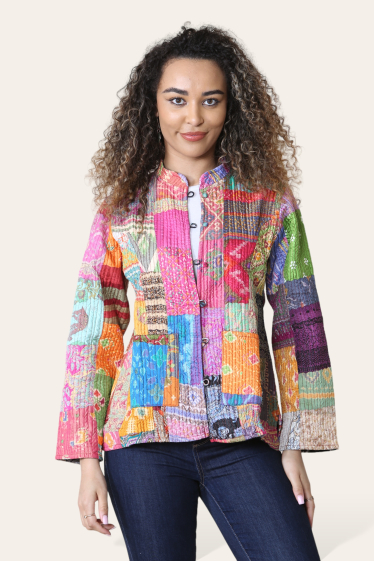 Wholesaler SK MODE - Bohemian square mosaic vertical line buttoned jacket reference RC71sk0046