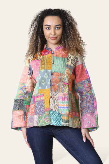Wholesaler SK MODE - Bohemian square mosaic vertical line buttoned jacket reference RC71sk0046