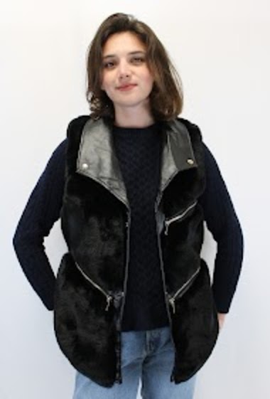 Wholesaler SK MODE - Jacket Fur Women's Sleeveless Faux Leather Buttoned Zip Autumn Winter Ref FCCZ