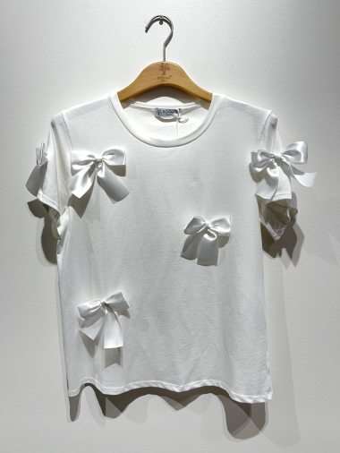 Großhändler SOGGO - Weißes T-Shirt mit Schleife