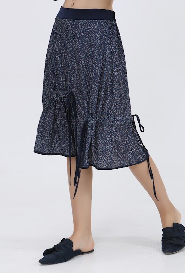 Wholesaler Smart and Joy - Trapeze velvet skirt with liberty print ans satin bias