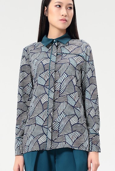 Wholesaler Smart and Joy - Shirt with satin trim and retro geometric print
