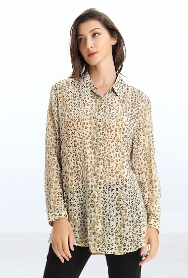 Mayorista Smart and Joy - Blusa de gasa con estampado de leopardo