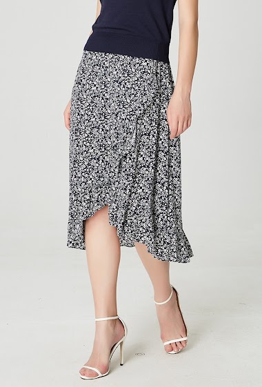 Wholesaler Smart and Joy - Floral-print cross-ruffle skirt