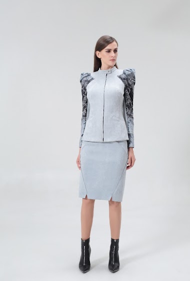 Großhändler Smart and Joy - Straight skirt in suedette with topstitched cutouts